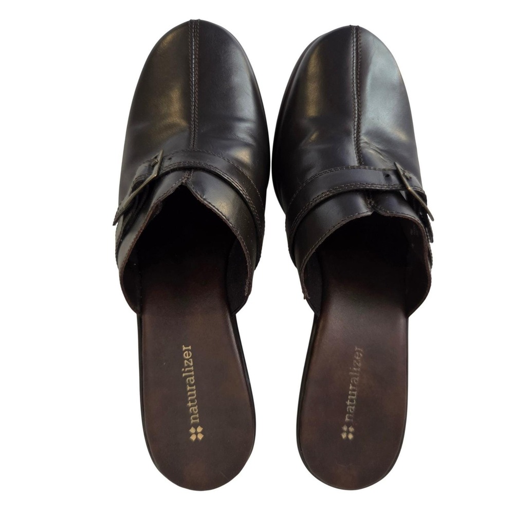 Vintage Y2K Naturalizer Minnie Brown Leather Buckle Mule Clogs Heels 9M Brazil - Picture 4 of 10